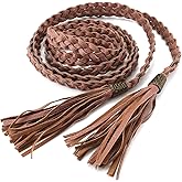 CHIC DIARY Women's Tassel Braided Rope Belt PU Leather Waist Belt Thin Woven Boho Waistband For Dress Jeans