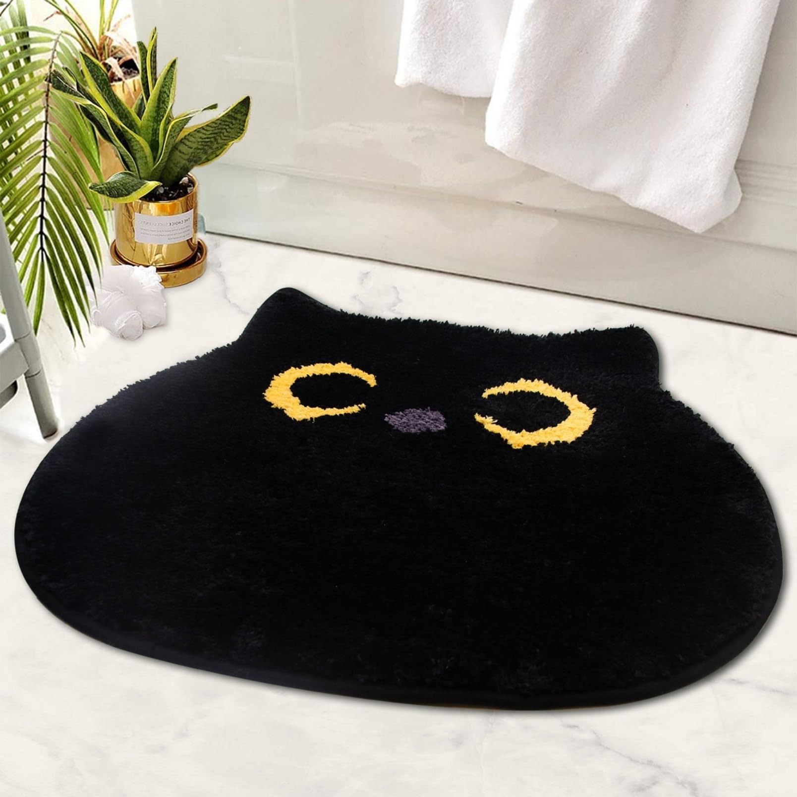 Yamepuia Bath Mat - Black Cat Bathroom Mat,Cute and Soft Washable Bathroom Floor Mats,Absorbent Non Slip Bath Mats for Bathroom,Shower,Bedroom,Kitchen,Doorway,50 X 56 cm