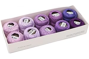 AMOHilos Size 8 Double Mercerized Egyptian Long Staple Cotton Pearl Thread Ball 5 Grams Rainbow Color Embroidery Thread 10 Colors per Box for Crochet Hardanger Cross Stitch Hand Embroidery (Set D)