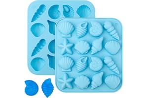 2pcs Seashell Templates, Marine Theme Silicone Molds Shells Starfish Conch Sea Silicone Moulds Sea Animal Templates for Candy