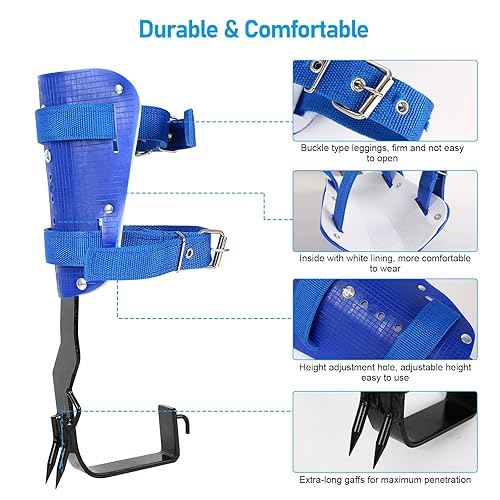 Wzfdm Tree Climbing Spikes, Adjustable Electrician Wooden Pole Foot BuckleNon-Slip Pole Climbing Spikes With Safety Harness, For Hunting Observation, Picking Fruit,450Model