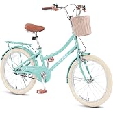 BGGFNZ Girls 20 24 Inch Bike Kids Bicycle with Basket, Girls Bikes Ages 7-14 Years Old, Single Speed Kids' Bicycles with Front and Rear Brakes, Kid Bike with Kickstand and Bell