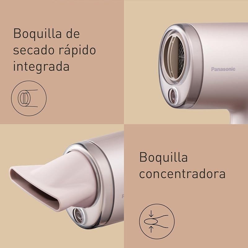 EH-NA7M-P825 Nanoe Secador De Pelo para un Cabello Brillante, Diseño Plegable, Secado Rápido, Accesorio Concentrador, 1600 W, Rosa