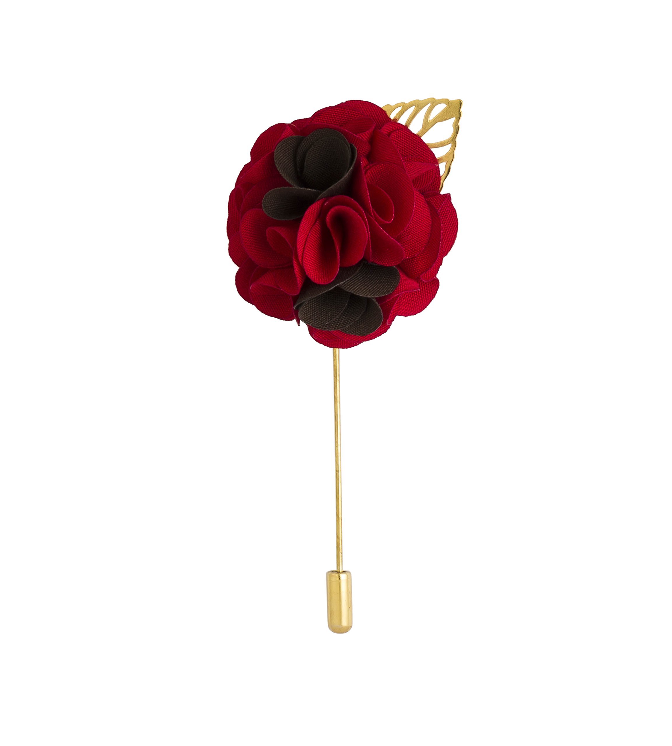 Brooch Lapel Pin for Men Maroon and Brown Bunch Flower with Golden Leaf Lapel Pin Badge Coat Suit Wedding Gift Party Shirt Collar Accessories Multi