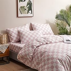 Houseri Pink White Plaid Comforter Set Cal King
