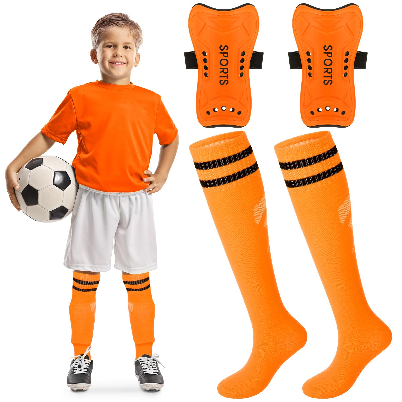 Photo 1 of Syhood Soccer Shin Guards and Socks for Toddler Kids Youth, Lightweight Soccer Shin Pads Protective Defender Gear for 3-5, 5-10, 10-15 Years Old Children Teen Boys Girls Sports Game(S Size,Orange)