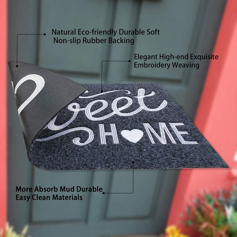 AAZZKANG Home Sweet Home Door Mat with Non Slip Rubber Backing Outdoor Indoor Welcome Mat Ultra Absorb Mud Easy Clean Front Door Entrance Doormat Grey - Image 4