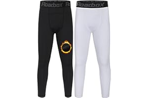 Roadbox Thermal Compression Pants for Boys - Kids' Fleece Lined Base Layer Tights Sports Leggings for Basketball Football