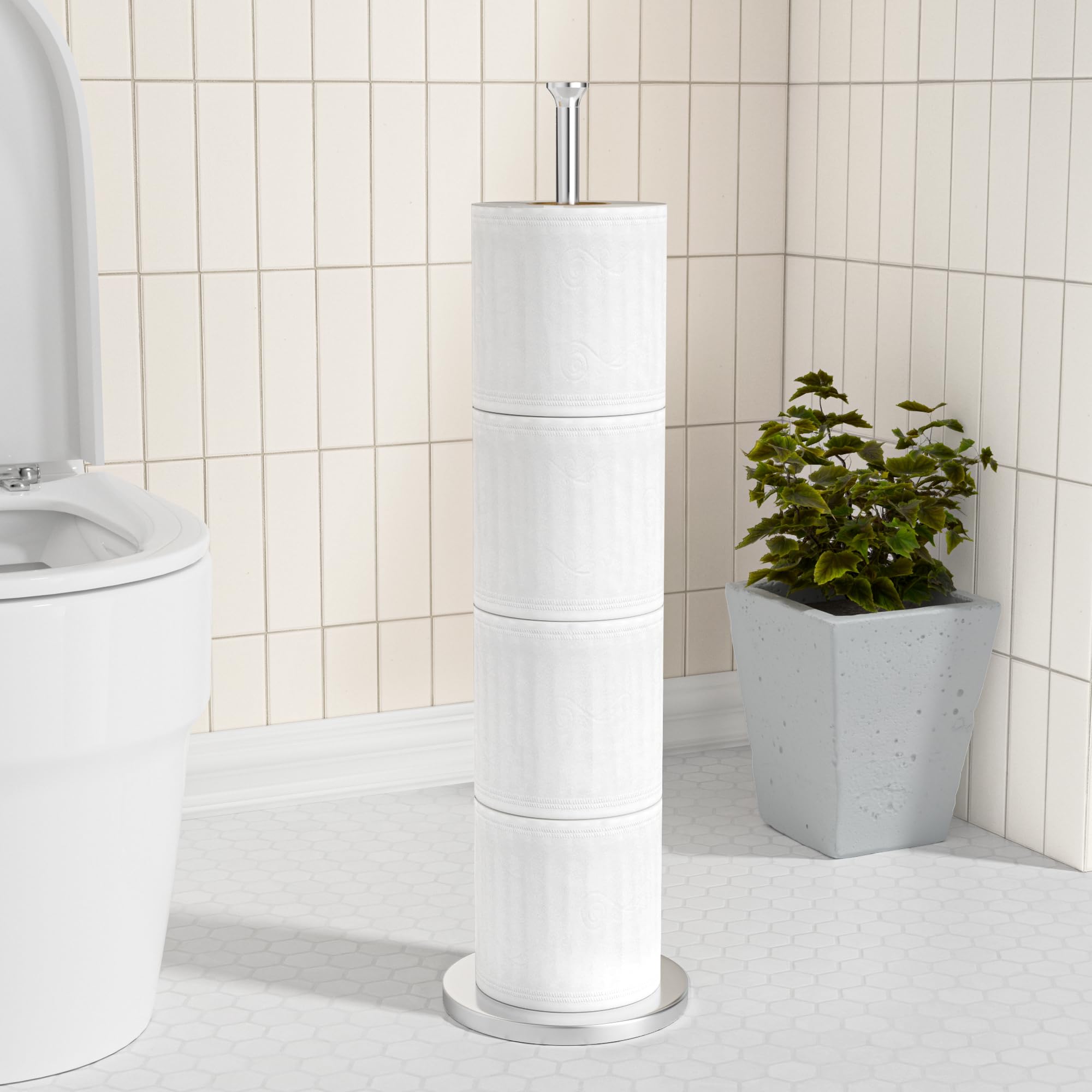 Toilet Roll Holder Free Standing: Silver Toilet Paper Storage Holder Stand for 4-6 Spare Rolls - Bathroom Toilet Roll Dispenser