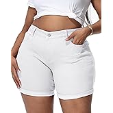 Gocolloa Womens Plus Size Jean Shorts Stretchy Solid Color High Waisted Summer Casual 5.5" Denim Shorts