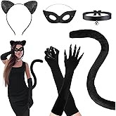 Halloween Cat Costume Accessories for Women - Black Mask Ears Tail Set for Adults Halloween Party Masquerade Cosplay Gifts