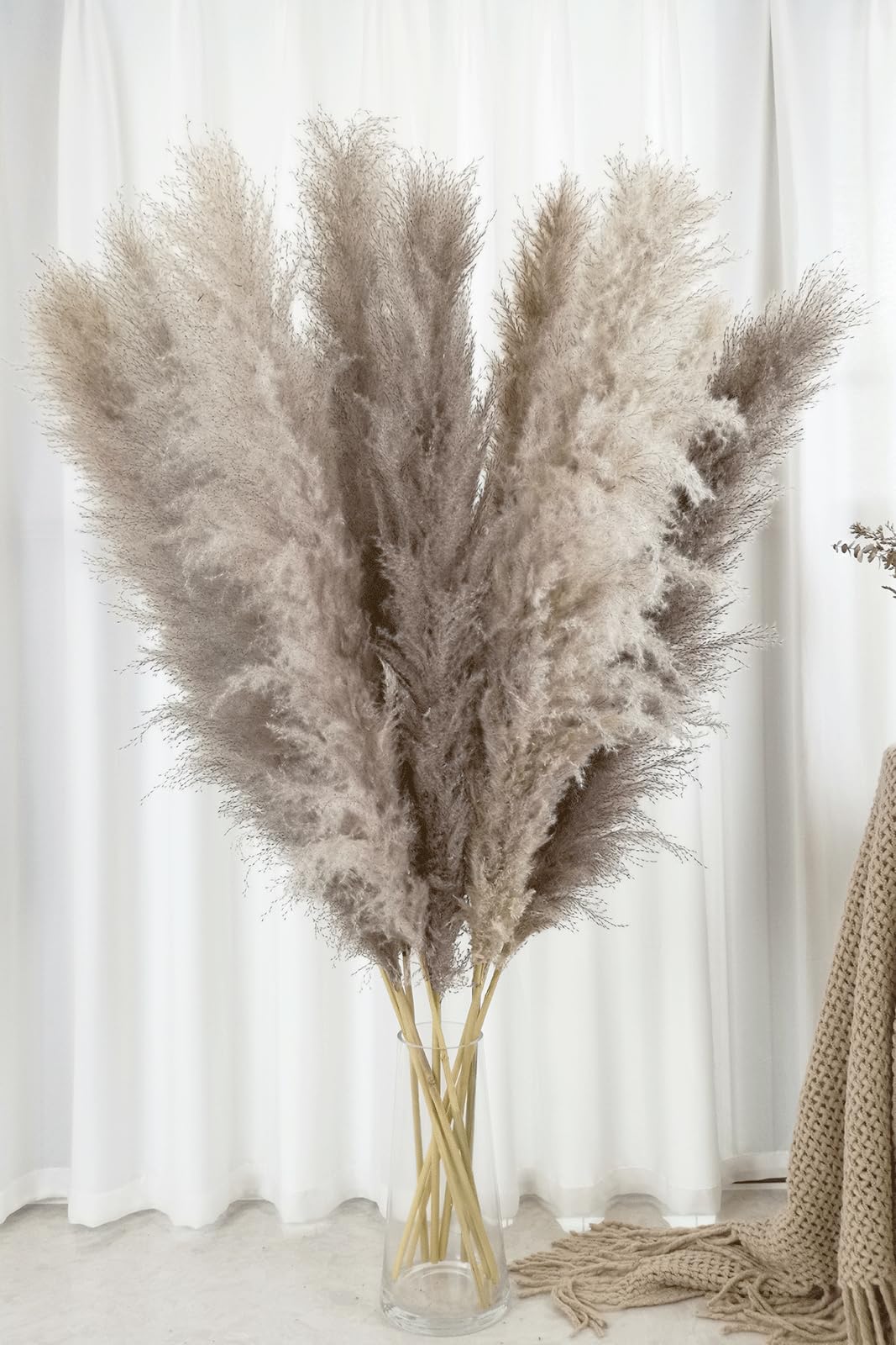 Photo 1 of 47" Inch 10 Stems Pampas Grass Decor Tall, Natural Pompas Grass, Dried Pampas Grass for Wedding, Birthday Party, Farmhouse, Boho Home Decor, Baby Shower Decorations