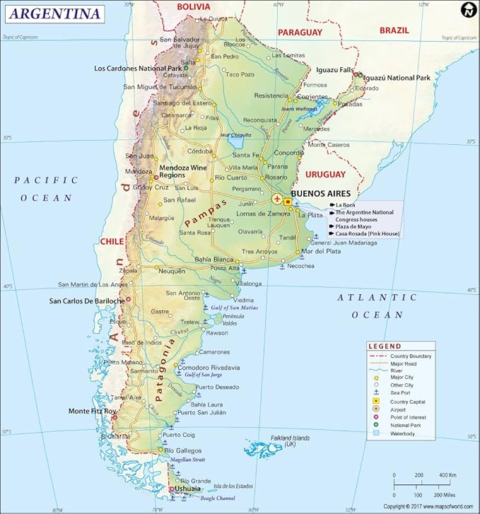 Argentina Map (36" W x 38.45" H) Office Products