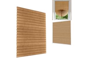 MALOKI Temporary Window Blinds, Pleated Window Shades Cordless Fabric Shades Light Filtering Fabric Blinds for Windows,Easy to Cut and Install - 35 x 59 Inch (Fits Windows 19-36 inch)