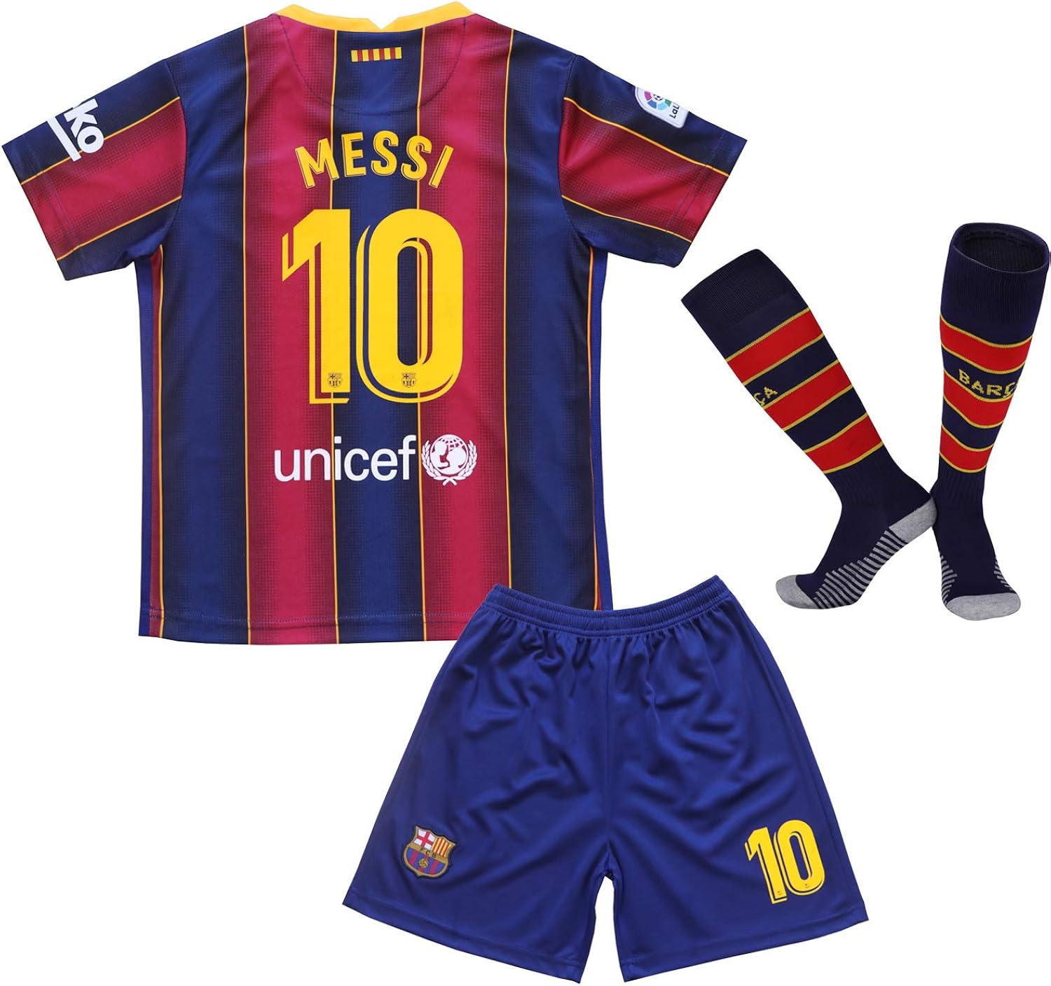 Necm Youth Sportswear Barca Leo Messi Kids Home Soccer Jersey/Shorts Football Socks Set (Red, 24 (6-7 Years)): Clothing