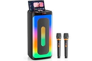 HWWR Karaoke Machine with 2 Wireless Microphones, Portable Bluetooth Karaoke Speaker for Adults & Kids, PA System Speaker for Gatherings,Home Party,Outdoor,Camping, Support USB/TF Card/AUX in