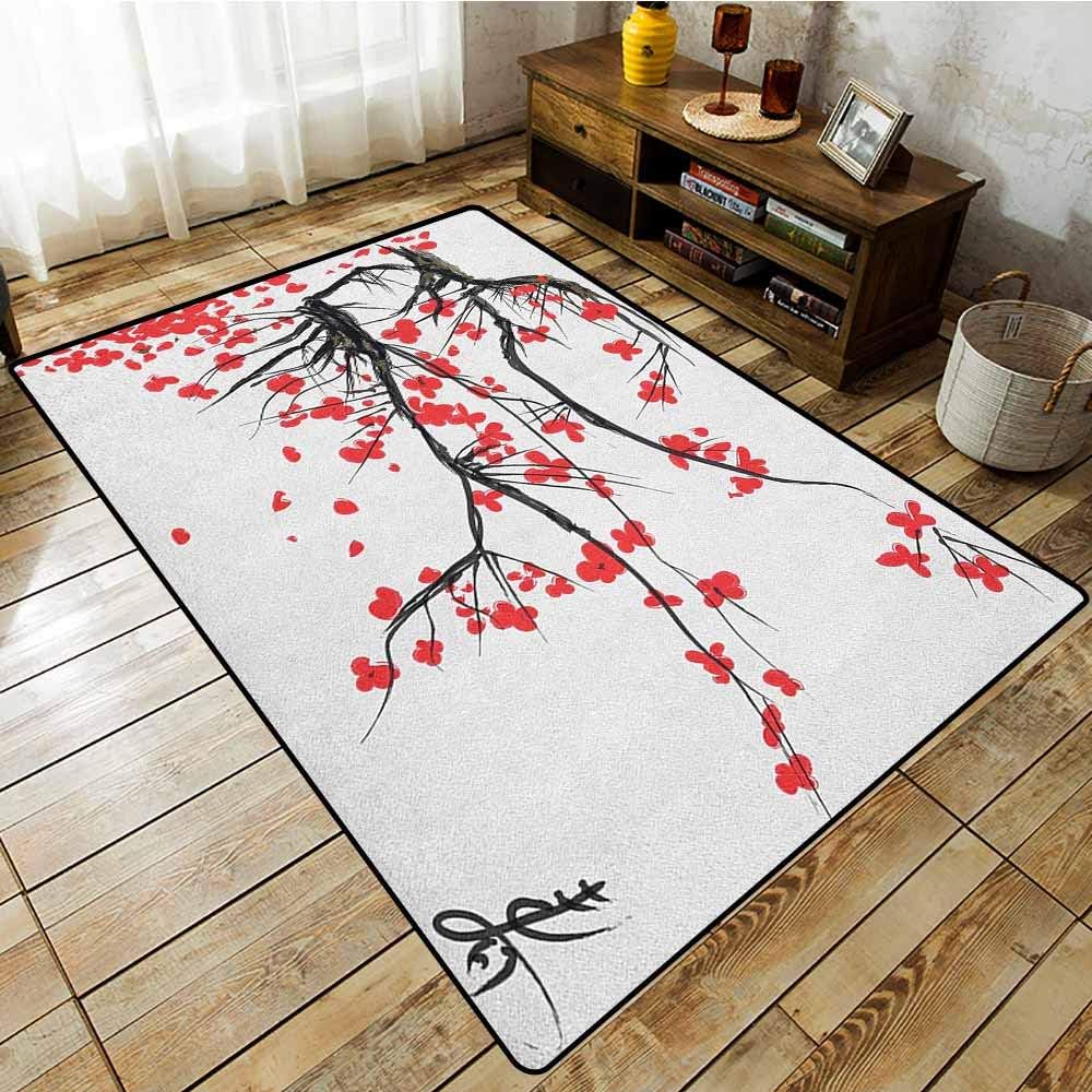 Living Room Rug，Nature，Sakura Blossom Japanese Cherry Tree Garden