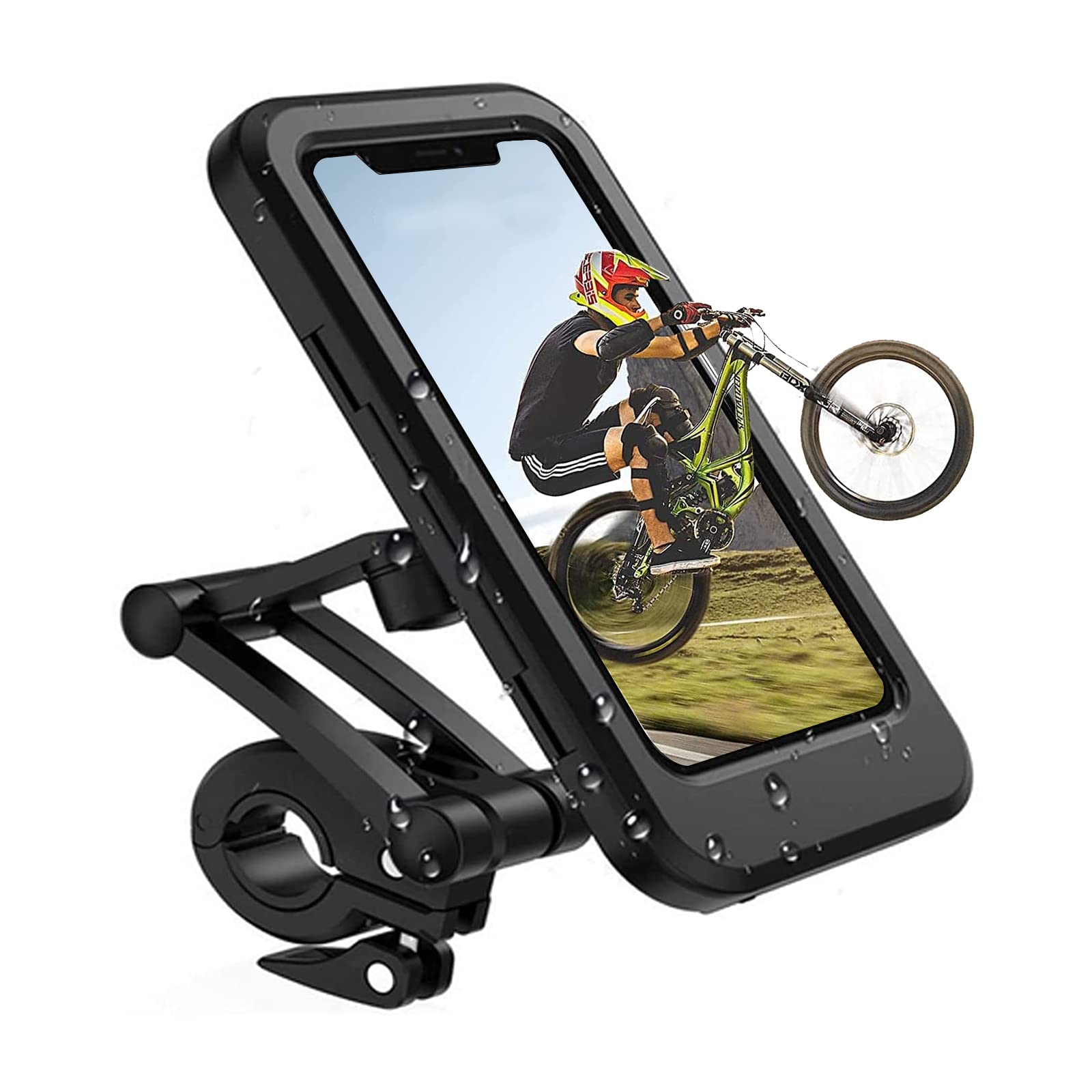Tawveml Bike Phone Holder for Motorcycle & Bicycle, Universal Bike Mount Touch Screen Waterproof with 360° Rotation, Compatible with Smartphones up to 6.7 Inches
