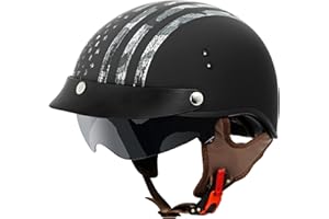 VCAN Cruiser Half Face Motorcycle Helmet with Drop-Down Sun Visor, Removable Peak and Quick Release Buckle