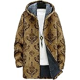 MARSVOVO Cardigans for Men Western Fleece Jacket Warm Fleece Fall Winter Casual Zipper Hooded Neck Coat with Pockets