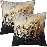Weiscode Black and Gold Pillow Covers 2 Pack 18x18 Inch, Decorative Gold Black Throw Pillows, Soft Abstract Art Pillowcases for Sofa Living Room Couch Bedroom Decor