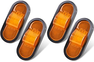 JAMARCO 4Pcs 6.5 Inch Oval Mid Turn Signal Amber Marker Lights Rubber Mount 24 LED w/Reflex Lens, Universal Waterproof 6 Inch Oval LED Trailer Side Marker Mid-Ship Turn Signal Lights w/3 Prong Wire Pigtails