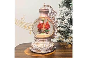 VORRIOP Christmas Cardinal Snow Globe Lantern Decor - USB Plug-in & Battery Operated Music can be Turned Off, Portable Creative Water Lighted Holiday Glitter Globe for Xmas Home Decoration