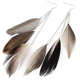 MALOYANVE Feather Earrings for Women Long Tassel Pendant Different Color Lightweight Handmade Dangle Earrings Jewerly