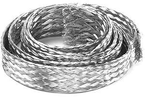 DFDPAXL 1 Meter Tinned Copper Metal Braid Sleeving Wire, Tinned Copper Braided Ground Strap Width 25-30Mm Suitable for Indust