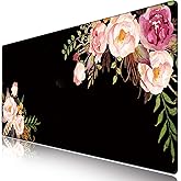 iCasso Extended Gaming Mouse Pad (35.4x15.7 in), Large Non-Slip Rubber Base Mousepad with Stitched Edges, Waterproof Keyboard Mouse Mat Desk Pad for Work, Game, Office, Home -Flower