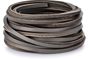 TeeLiy 3MM Genuine Flat Leather Cord Strips Full Grain Lace Laces Rope String for Crafts Shoelaces Necklace Jewelry Making (Dark Gray_5Yards)