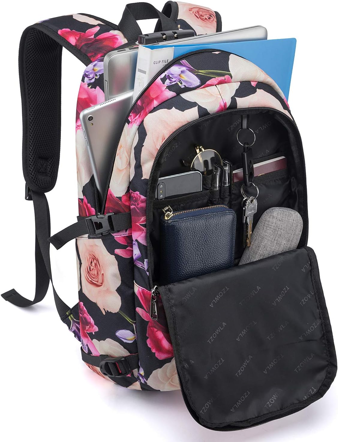 Tzowla Laptop Travel Backpack Mens Womens Water Resistant Anti-Theft Bag with USB Charging Port and Lock 15.6 Inch Computer Business Backpacks for School Work College Gift,Casual Daypack-Folewer2 - Image 3