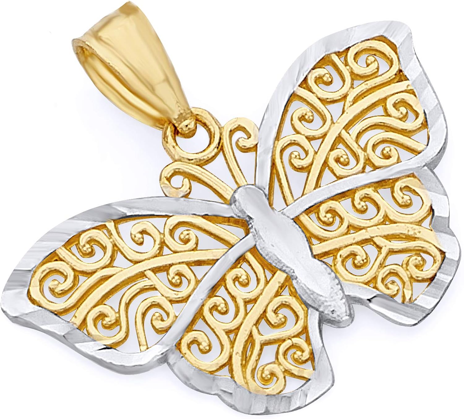 14k Two Tone Gold Butterfly Charm Pendant Jewelry