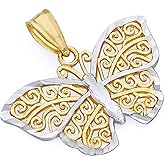 14k REAL Two Tone Gold Butterfly Charm Pendant