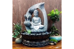 SURPRIZON Buddha Tabletop Waterfall Fountain Meditation Relaxing Indoor Decoration, Zen Fountain for Home, Office, Bedroom Decoration(Grey 2)