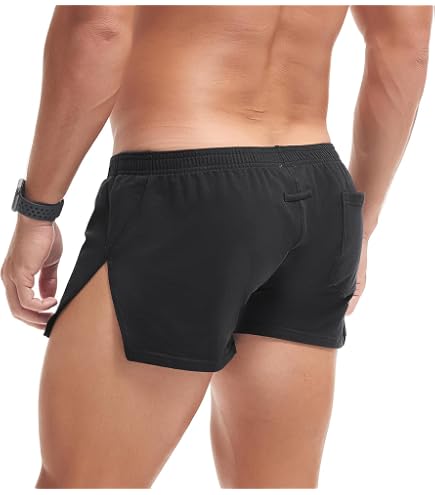 QUNPIU Men's Sexy Zip Up Side Slit Shorts, Drawstring Elastic