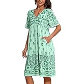 CRIPOM Womens House Dress Floral Print Nightgown with Pockets Mumu Dress S-3XL