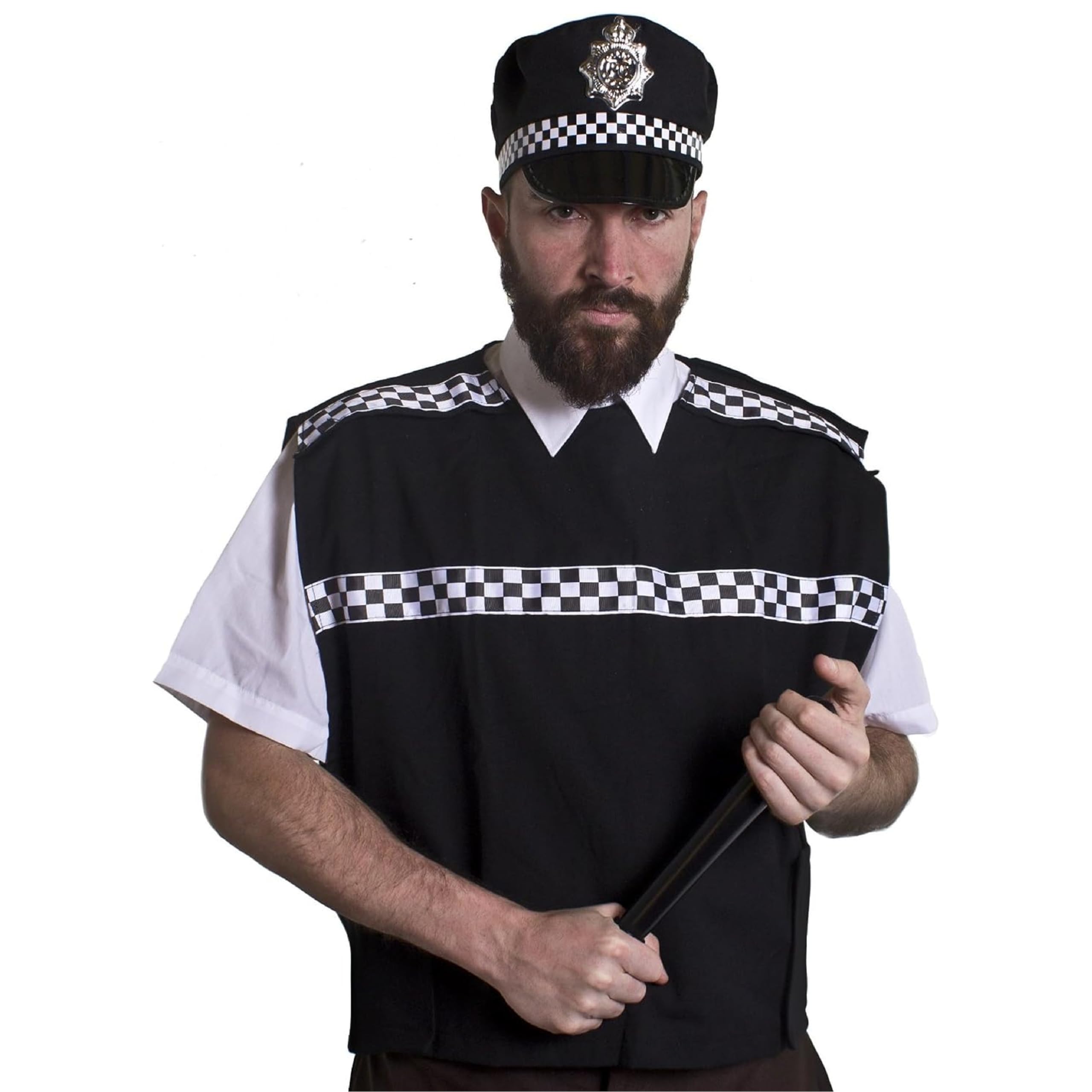 Adults Police Vest Costume - XLarge - Black Police Vest With Black and White Details - Perfect for Halloween and Cops & Robbers Themed Fancy Dress
