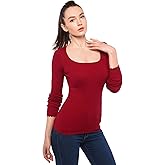 AmélieBoutik Women Scoop Neck Long Sleeve Scalloped Cuff Ribbed Pullover Sweater