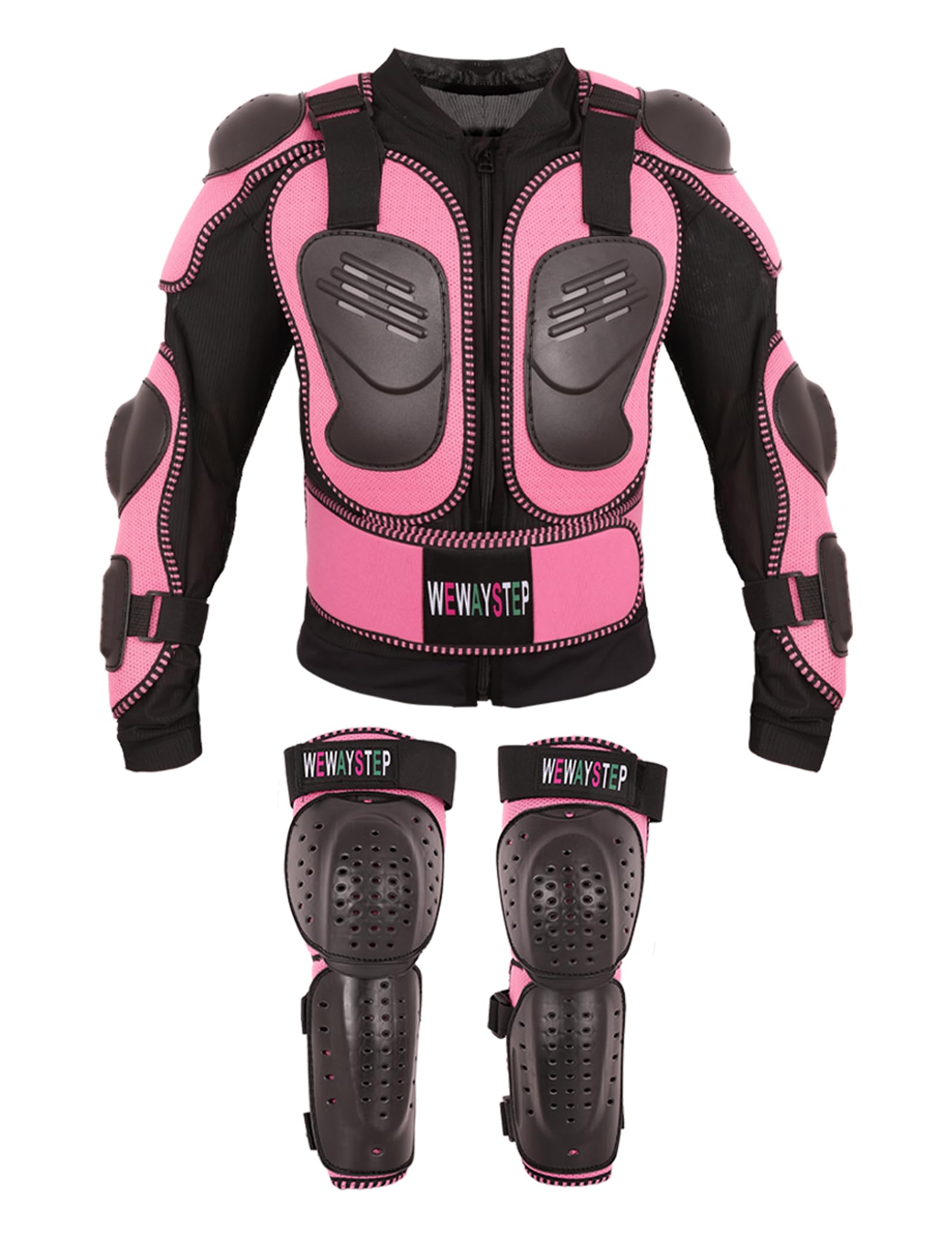 Photo 1 of S Kids Motorcycle Jacket Dirt Bike Gear,Motocross Spine Chest Protector Armor Suit with Knee Shin Guards Full Body Armor Jacket (US, Alpha, Small, Regular, Pink)