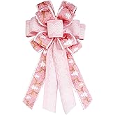 Christmas Tree Topper Bows, Handmade Bowknot with Christmas Tree and Reindeer, 21.3x11.1 Inches Large Size Xmas Decoration for Wedding Birthday New Year Party (Pink)