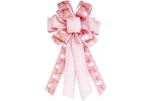 SONGTIY Christmas Tree Topper Bows, Handmade Bowknot with Christmas Tree and Reindeer, 21.3x11.1 Inches Large Size Xmas Decoration for Wedding Birthday New Year Party (Pink)