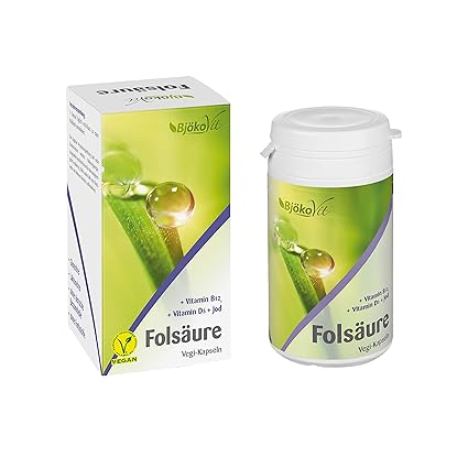 BjökoVit Folsäure Vegi-Kapseln mit Vitamin B12, Jod & Vitamin D, vegan, 60 Stück