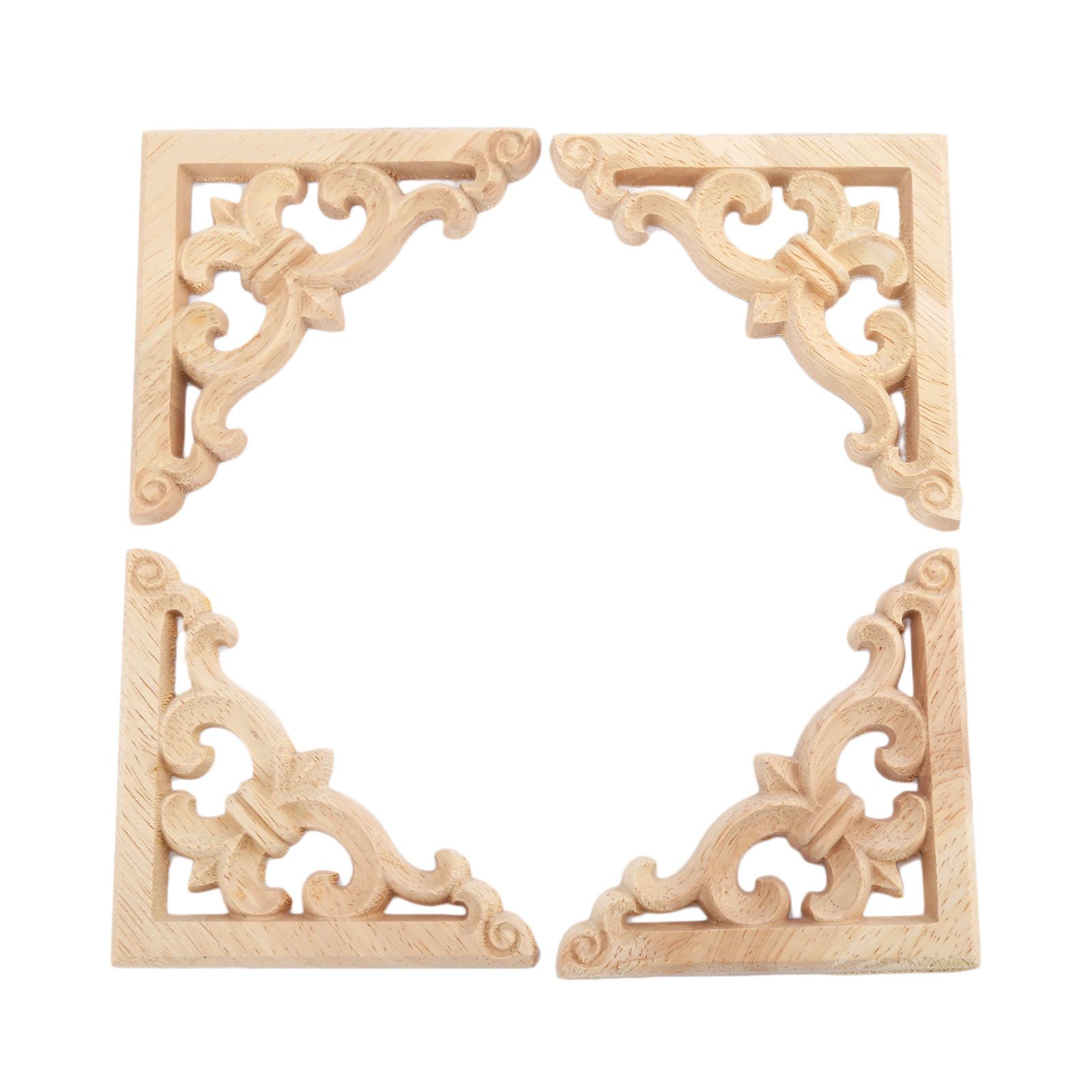 MUXSAM 4pcs Wood Carved Applique Onlay for Decoration Furniture Decals Corner 8 * 8cm European Style Unpainted Door Decor