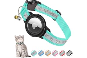 Upgraded Airtag Cat Collar with Reflective Strip, MONBEYEE Integrated Airtag Cat Collar, Reflective GPS Cat Collar with Airtag Holder and Bell, Compatible The Apple Airtag for Boys Girls Cats