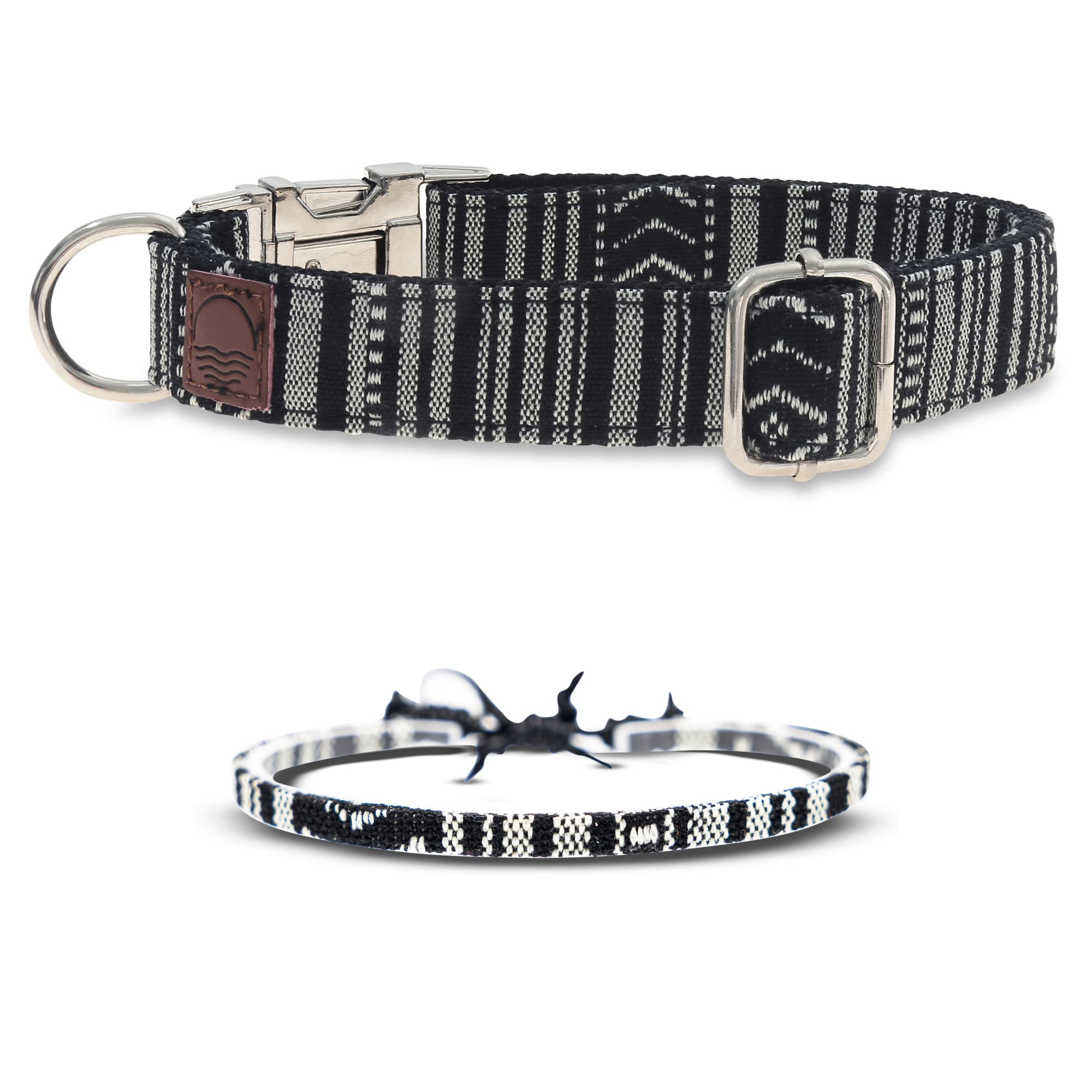 Made by Nami Boho Nylon Dog Collar with Matching Bracelet - Various Sizes Small & Large Dogs - Adjustable, Breathable & Lightweight - Premium Dog Collars (M (35-56 cm), Black + Bracelet)