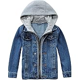 DOINLINE Boys Jean Jacket Kids Hooded Denim Jackets Zipper Outerwear Coat
