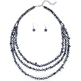 Errally Layered Beaded Statement Necklace Multi Strand Crystal Beads Collar Necklace and Earring Sets for Women Fashion Costume Jewelry Set Gifts for Her