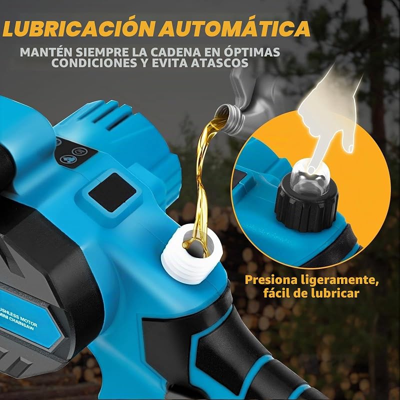 Mini Motosierra Bateria, 6 Pulgadas Motosierra Eléctrica Bateria con Baterías de 2*4000mAh, Motor Sin Escobillas de 1000W y Bomba,Sierra de Motosierra.de Mano para Podar Árboles de Jardinería y Madera