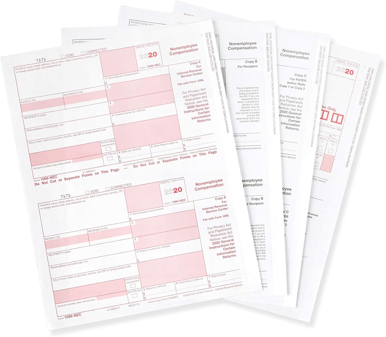 Blue Summit Supplies 1099-NEC 4-Part Tax Form Kit, 2020, Software and Envelopes NOT Included, Designed for use with QuickBooks and Accounting Software, 25 Pack : Office Products